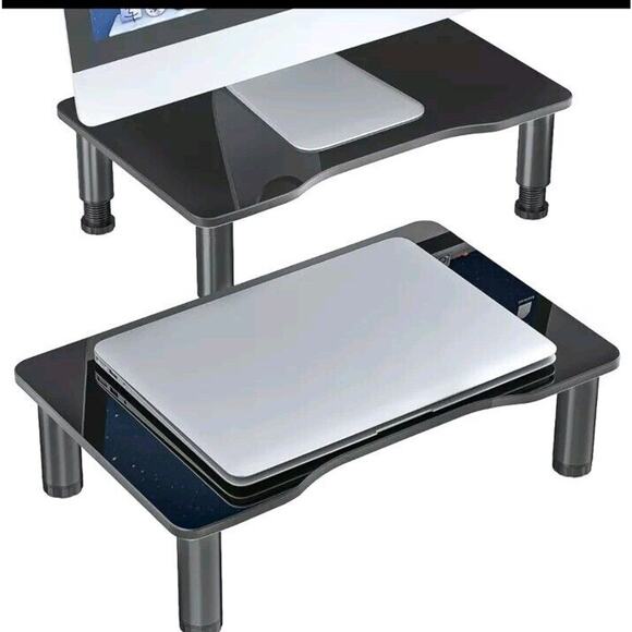 2 Pack Computer Monitor Stand Riser with Height Adjustable Multi Media Desktop - Picture 1 of 6